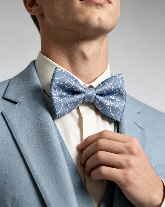 Light Blue White Abstract Scribble Pre Tied Bow Tie